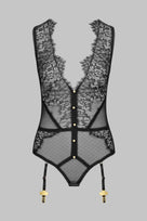 V-Neck Black Lace Sheer Teddies