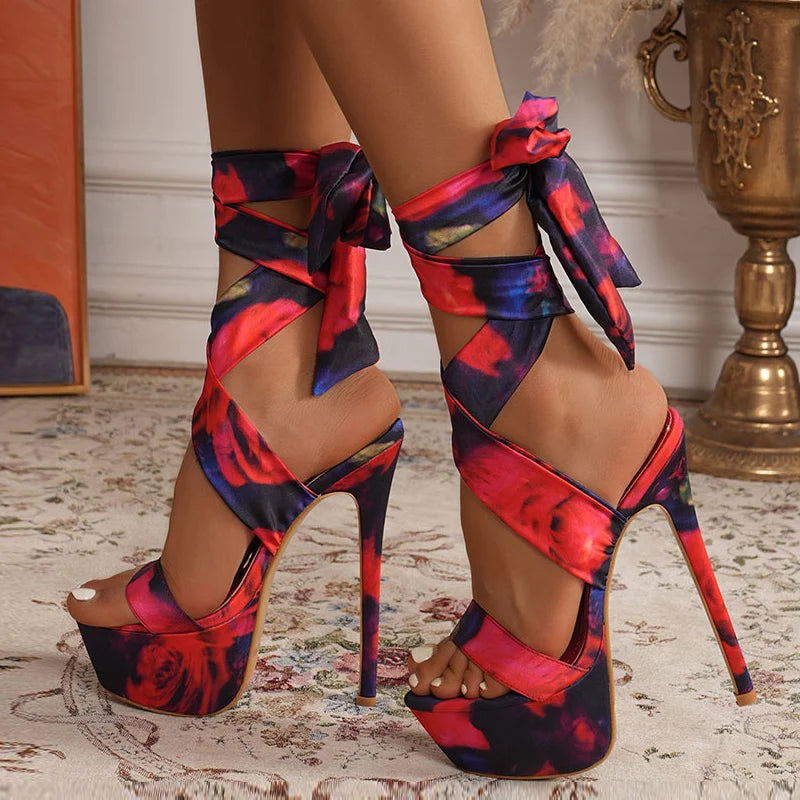 Lace-Up Super High Heels Platform Sandals