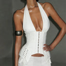 V-Neck Lace-Up Corset Top