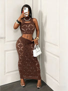 Sheer Mesh Hollow-Out Skirt Set
