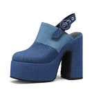 Color Blocking Denim Platform Pump Shoes