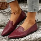 Snake Embossed Texture Pointed-Toe Loafers