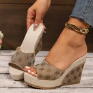 Geometric Pattern Slip-On Wedges Sandals