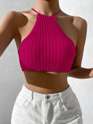 Tie Backless Halter Knit Crop Top