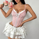 Patchwork Pleated Bowknot Bustier