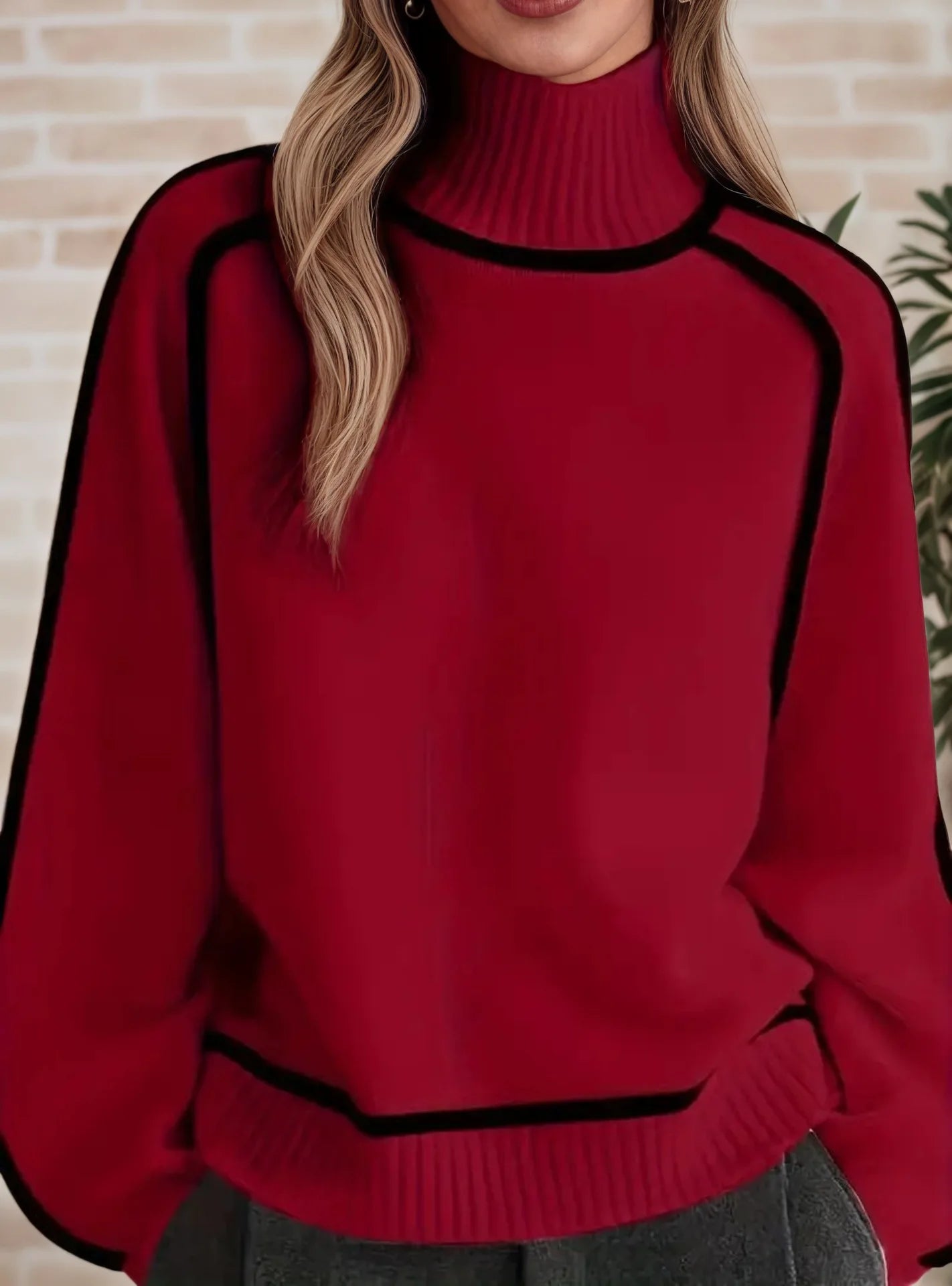 Black Lined Pullover Soft Sweater