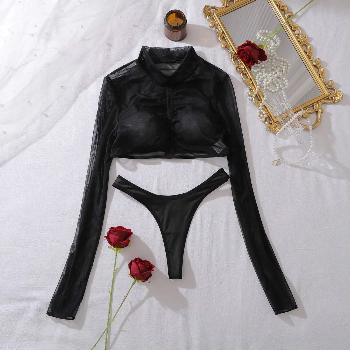 Sheer Long Sleeve Cropped Lingerie