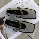 Chain Retro Square Toe Low Heel Shoes