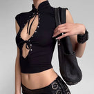 Stand Neck Hollow Out Sexy Crop Top