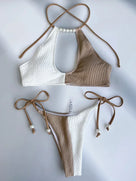 Halter Pearl Beads Two Piece Bikini
