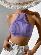 Tie Backless Halter Knit Crop Top