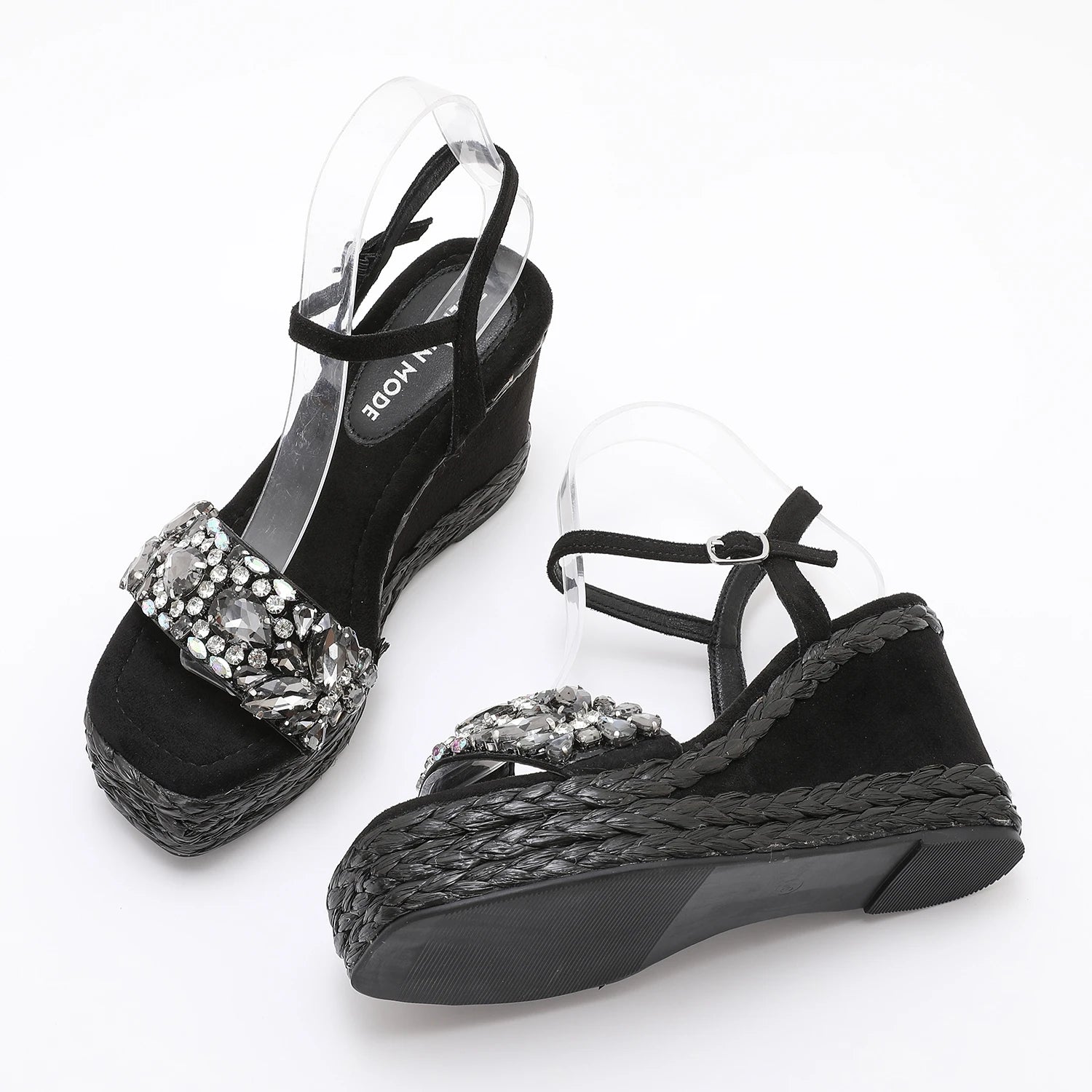 Rhinstones Velvet High Wedges Sandals