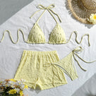 Ruched Halter Bikini Three-Piece Set