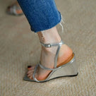 Square Toe Buckle Wedges Sandals