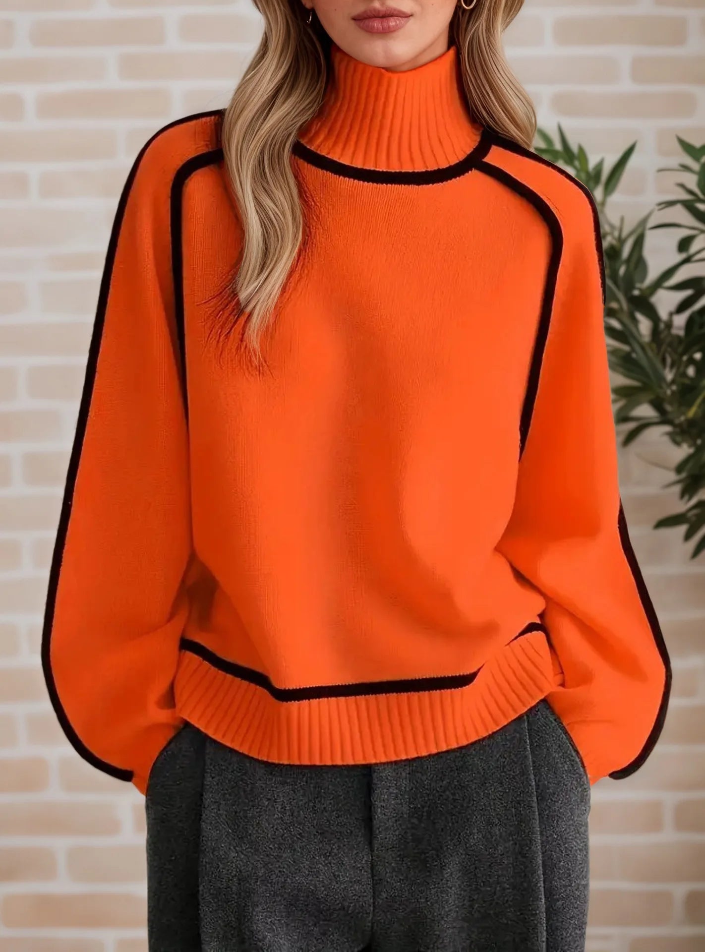 Black Lined Pullover Soft Sweater