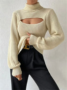 Hollow Front Style Turtleneck Sweater