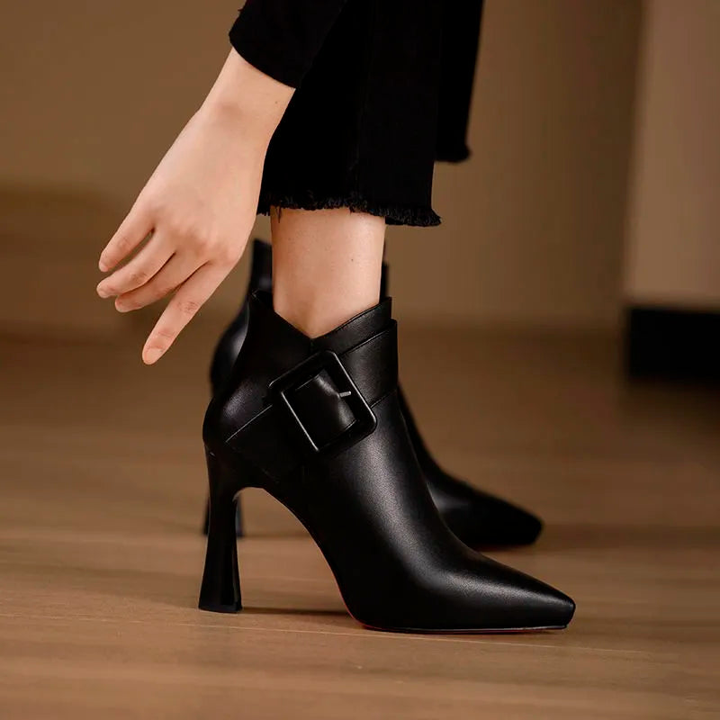 Avamo Ladies Booties Round Toe Shoes Slip On Platform Boots Fashion Ankle  Boot Dress Black 5 