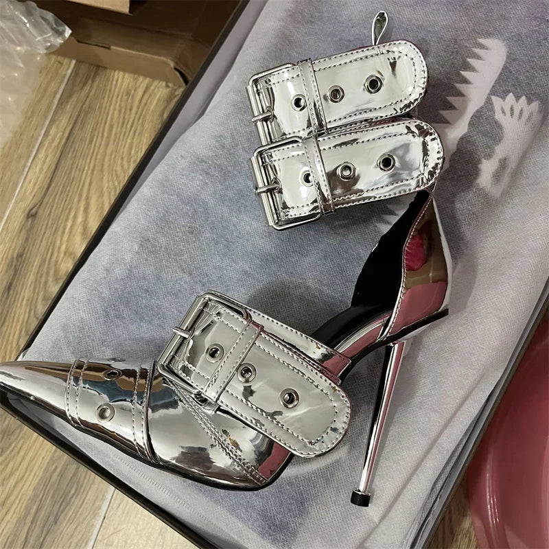 Rivet Buckle Metal Hollow Heels Shoes