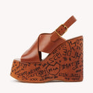 Cross Wide Strap Graffiti Print Wedges Sandals