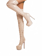 Shiny Leather Platform Over The Knee Boots