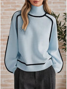 Three-Dimensional Striped Turtleneck Sweater