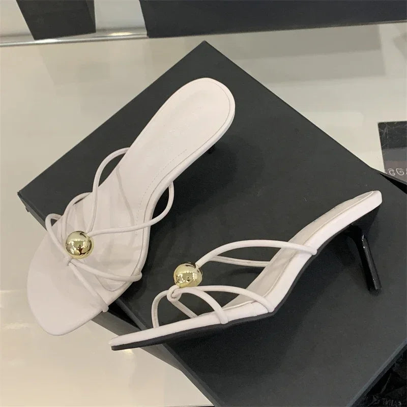 Metal Decoration Thin Heels Sandals