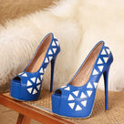 Blue Geometric Pattern Pump Shoes