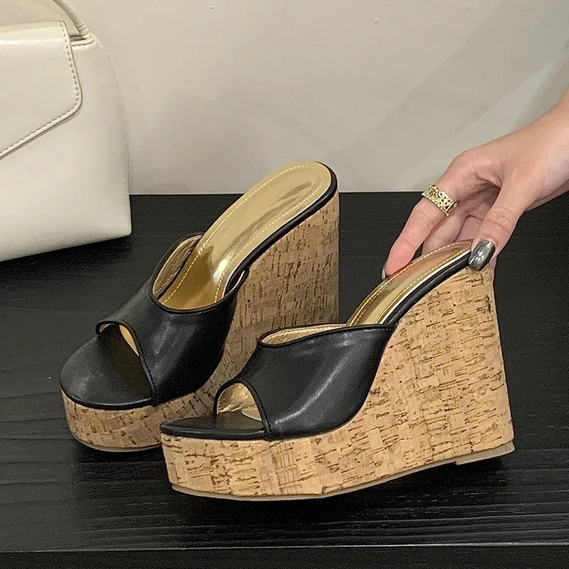 Peep Toe Cork Platform Wedges Sandals