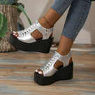 Zipper Leather Wedges Platform Sandals