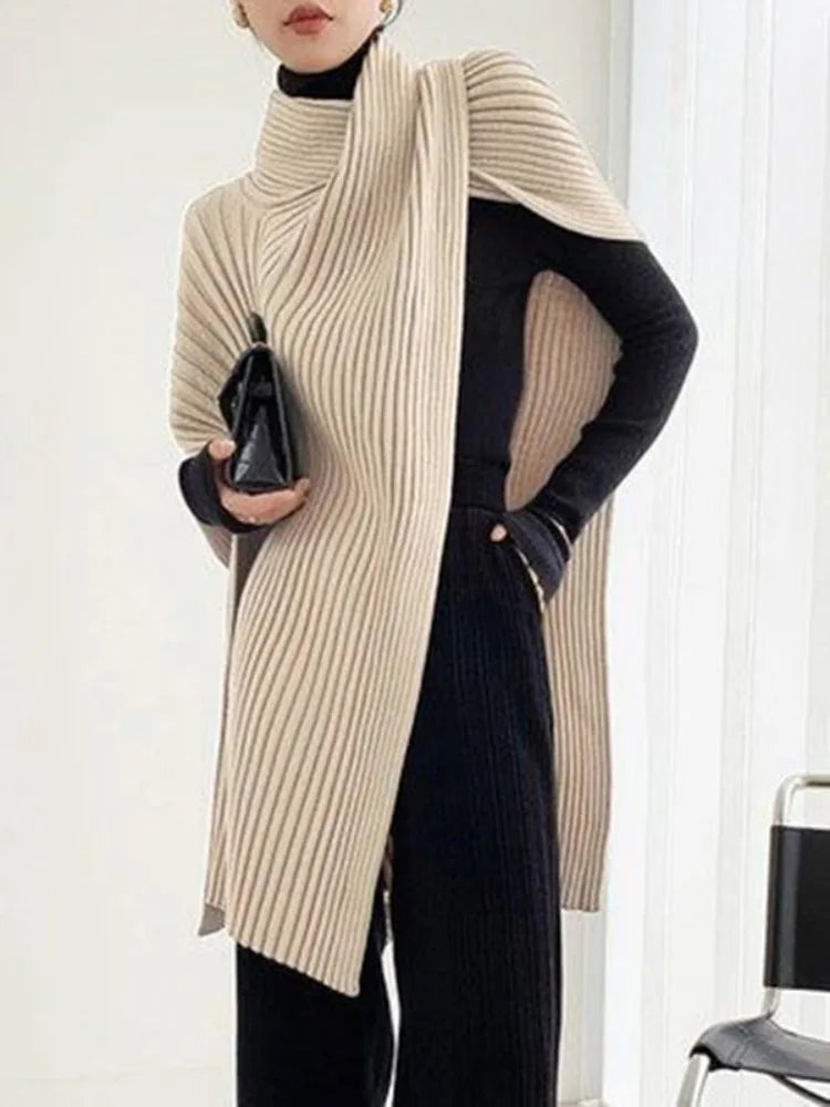 Asymmetric Split-Joint Pullover Sweater