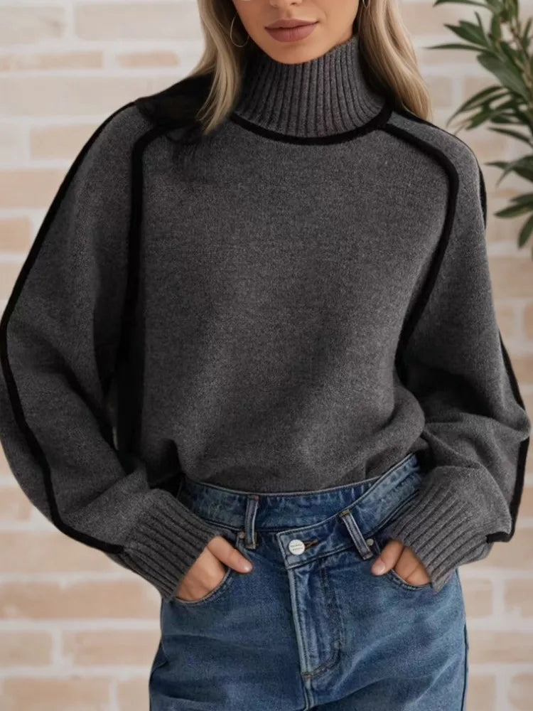 Three-Dimensional Striped Turtleneck Sweater