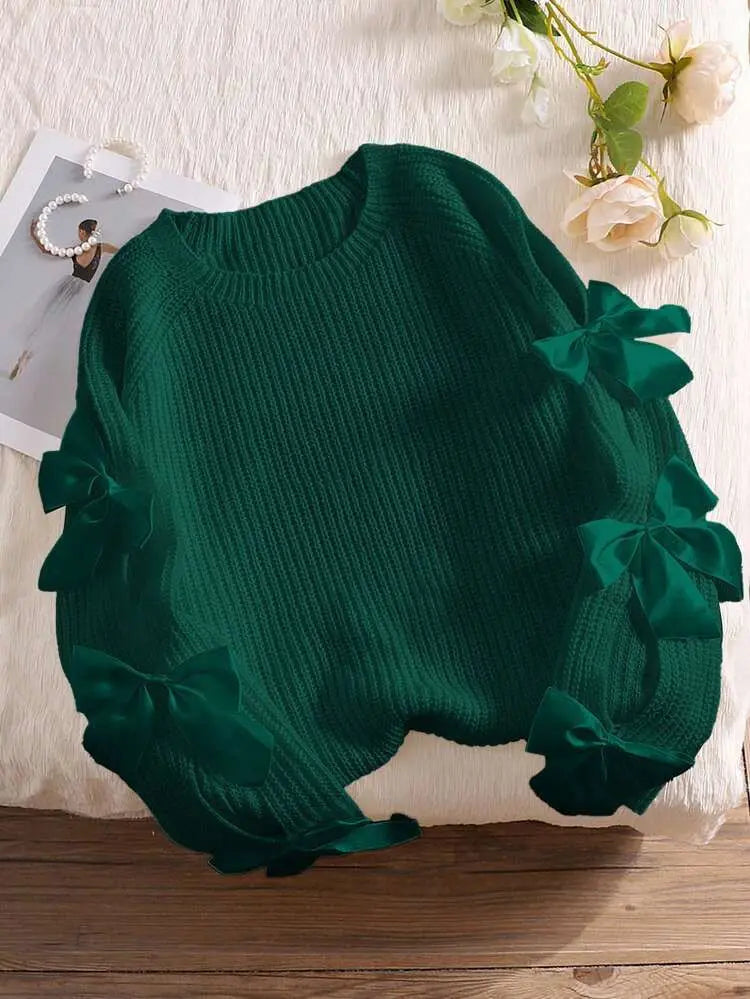 Bows Detail Raglan Sleeves Sweater