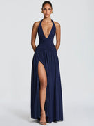 Halter Deep V Neck Backless Long Dress