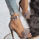 Gladiator Fur Snake Patterned Heeled Sandal