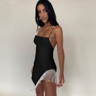 Side Tassel Spaghetti Strap Women Mini Dress