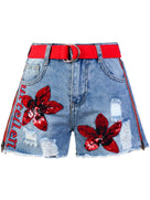 Red Floral Denim Short