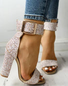 Sparkly Ankle Strap Square Heeled Sandal