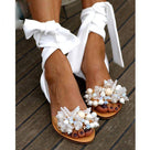Handmade Ankle Strap Beaded Flat Sandal
