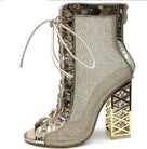 Sexy Gladiator Golden Lace Up Heels Women Bondage Boots