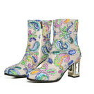 Ethnic Printed Flower Mixer Color Women Ankle Boots