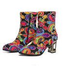 Ethnic Printed Flower Mixer Color Women Ankle Boots
