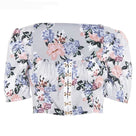 Elegant Office Floral Square Collar Sequined Puff Sleeve Crop Top