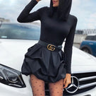 Sexy Black Mini Bud Long Sleeve Women Dress