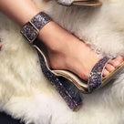 Sparkly Ankle Strap Square Heeled Sandal