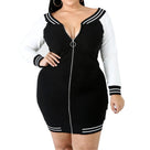 Casual V Zipper Long Sleeve Bodycon Women Plus Size Dress – Maimoco