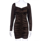 Satin Long Puff Sleeve Slash Neck Solid Color Women Mini Dress