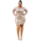 Sexy O- Neck  Sequin Sheer Long Sleeve Women Plus Size Dress