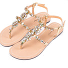 Shinning Rhinestone T-Strap Strap Flat Sandal