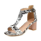 Sytentic Animal Printed Buckle Shoes Square Heels