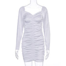 Satin Long Puff Sleeve Slash Neck Solid Color Women Mini Dress